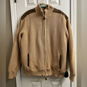 Bob Timberlake Men’s Ribbed Khaki Sweater Jacket Sz Small Full Zip with Pockets
